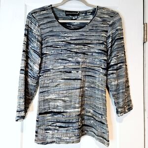 Talk of the Walk Textured Ruched Gray Blue Long Sleeve Top Minimalist Grunge L